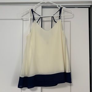 Sophie and Trey Boutique cream/white/blue tank with cross cross design back